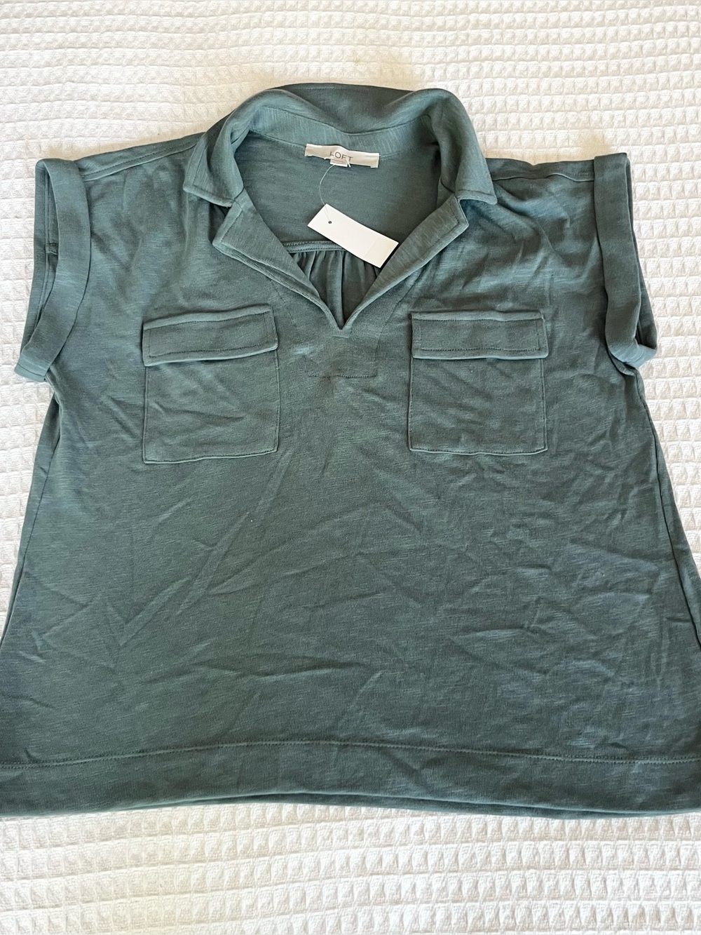 LOFT teal pocket short sleeve polo top size Small NWT